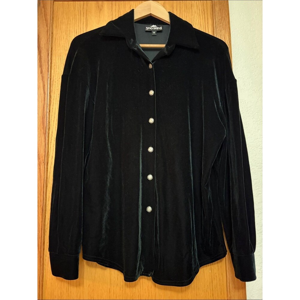 SNO SKINS Velvet Plush Button up Shirt Medium Made in USA Oversized
